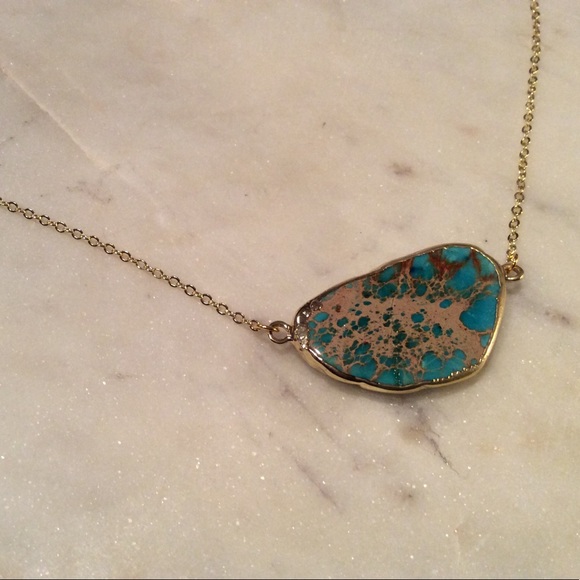 Genuine Jasper Pendant w/ 14k Gold Electroplating - Picture 2 of 3